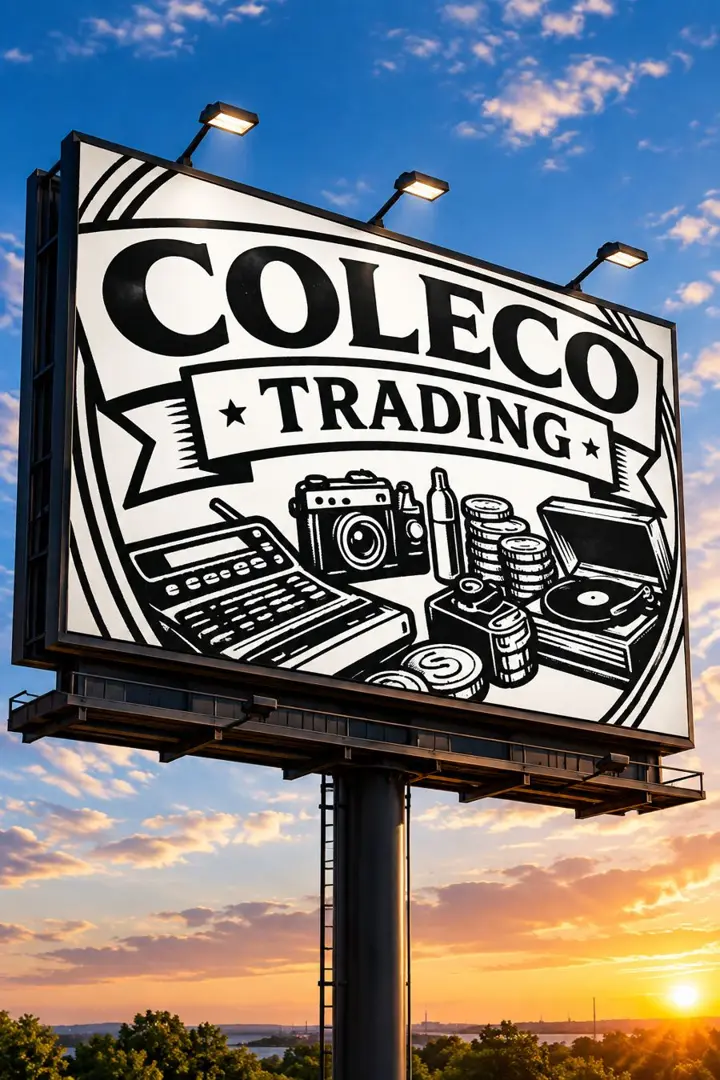 Coleco Trading billboard at sunset